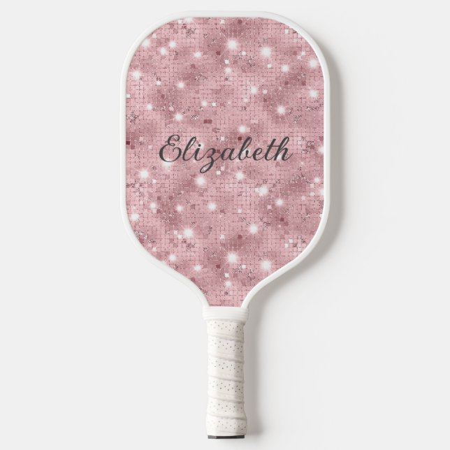 Palas De Pickleball Monograma Purpurina rosa Sparkle Trendy Glam Bling (Anverso)