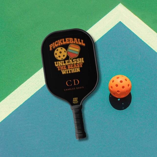 Palas De Pickleball Monograma retro de cita divertida del naranja negr (Subido por el creador)