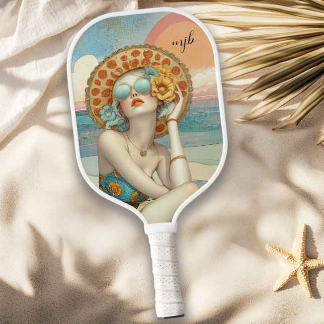 Palas De Pickleball Monograma Retro Glam Summer Beach Viajes (Personalize with your monogram initials.)