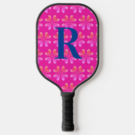 Palas De Pickleball Monograma Retro inicial de rosa caliente