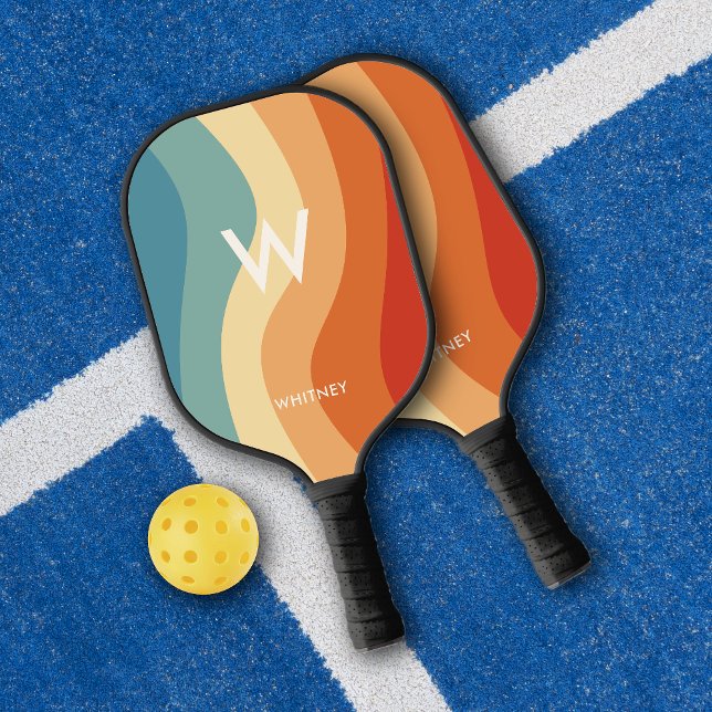 Palas De Pickleball Monograma retro rayado ondulado personal (Subido por el creador)