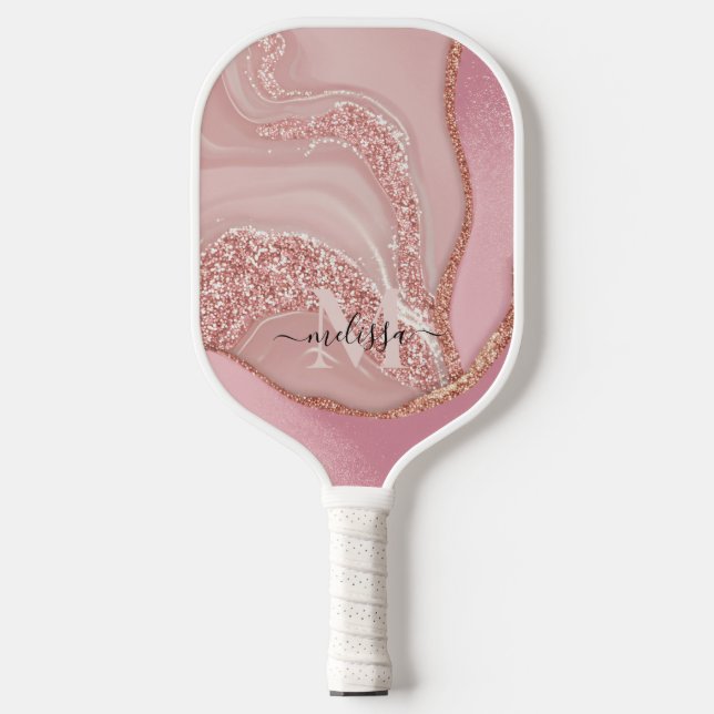Palas De Pickleball Monograma Rosa moderno de Purpurina de Moda dorada (Anverso)