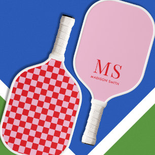 Palas De Pickleball Monograma rosa rojo estético controlado