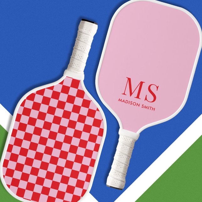 Palas De Pickleball Monograma rosa rojo estético controlado (Subido por el creador)