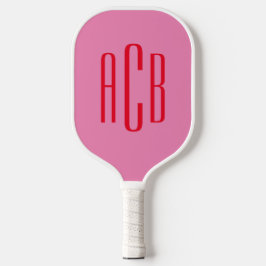 Palas De Pickleball Monograma rosa y rojo de tres letras