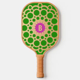 Palas De Pickleball Monograma rosa y verde - Círculos dorados