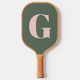 Palas De Pickleball Monograma rosa y verde negrita simple personalizad