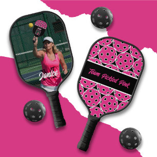 Palas De Pickleball Monograma rosado con foto completa remo de bola de