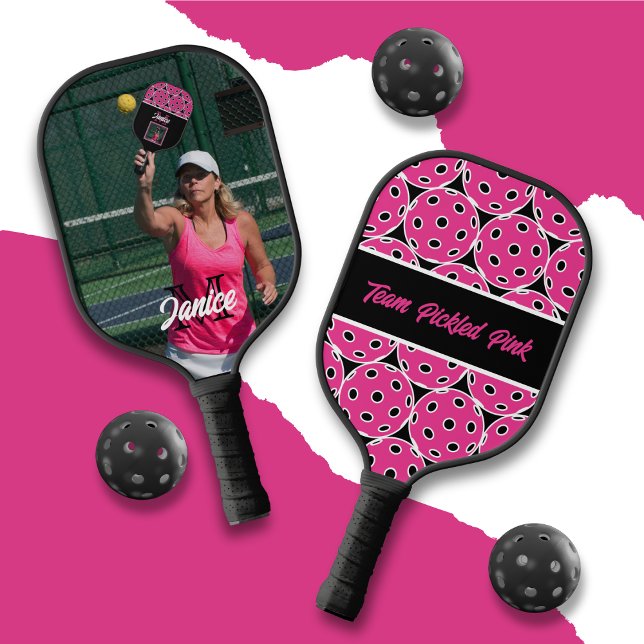 Palas De Pickleball Monograma rosado con foto completa remo de bola de (Subido por el creador)