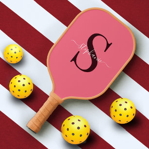 Palas De Pickleball Monograma rosado mínimo corto Nombre inicial