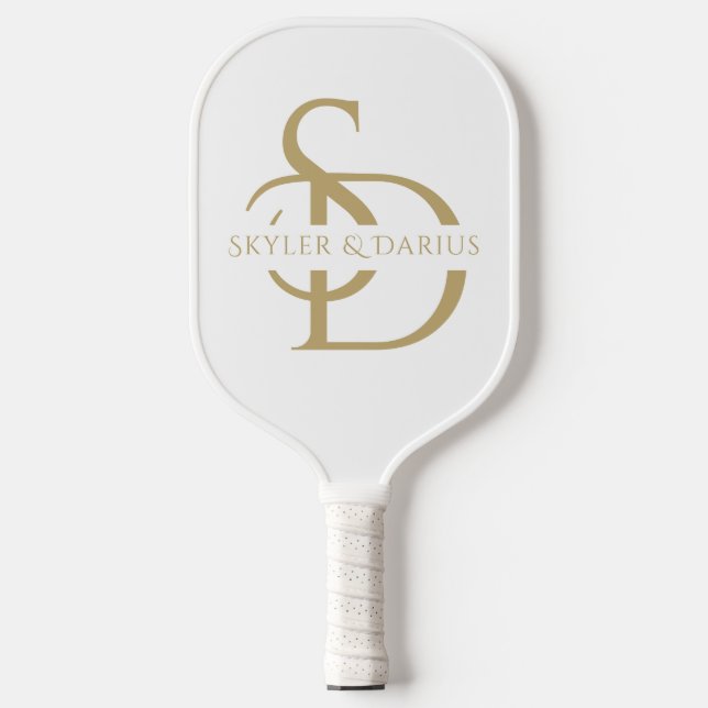 Palas De Pickleball Monograma simple Boda personalizado con nombre (Anverso)