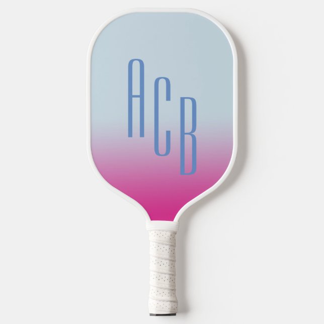 Palas De Pickleball Monograma simple de tres letras azul rosa caliente (Anverso)