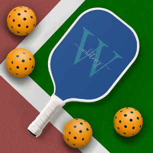 Palas De Pickleball Monograma simple monocromático azul e inicial