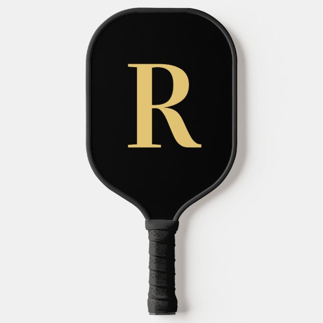 Palas De Pickleball Monograma simple oro negro moderno (Anverso)