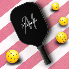 Palas De Pickleball Monograma simple profesional en blanco y negro