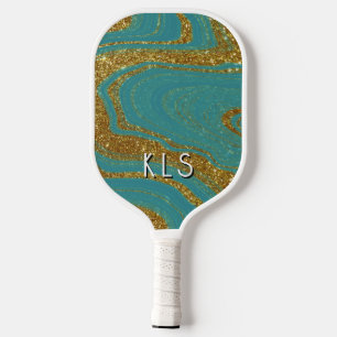 Palas De Pickleball Monograma Swirl Glam Verde azulado y Purpurina dor