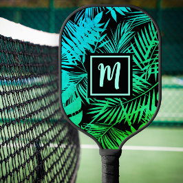 Palas De Pickleball Monograma tropical Palm Verde azulada de Ombre Ver