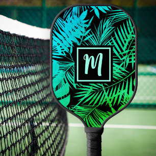 Palas De Pickleball Monograma tropical Palm Verde azulada de Ombre Ver