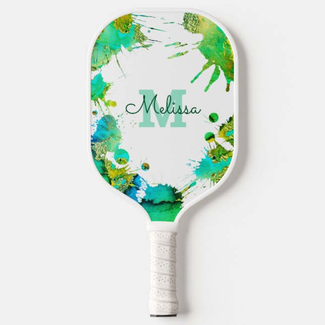 Palas De Pickleball Monograma Turquesa Verde Azul Plátano Agua (Anverso)