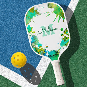 Palas De Pickleball Monograma Turquesa Verde Azul Salpicadura Acuarela