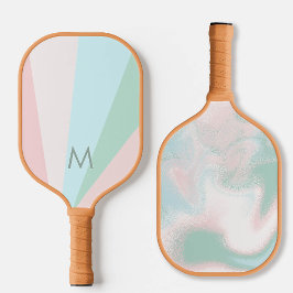 Palas De Pickleball Monograma Verde azulado moderno de Mint Pink Sorbe