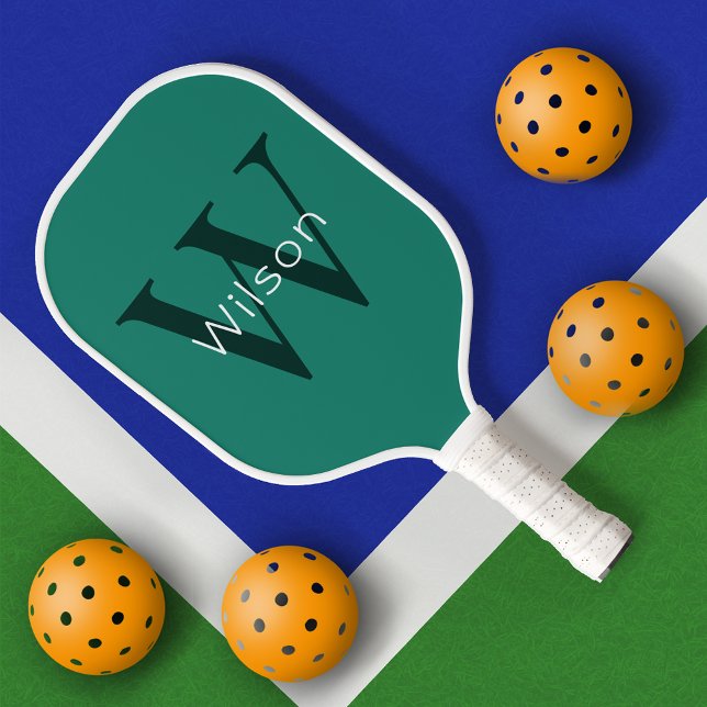 Palas De Pickleball Monograma verde básico inicial y nombre (Subido por el creador)