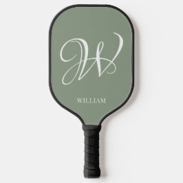 Palas De Pickleball Monograma verde de sabio personalizado inicial
