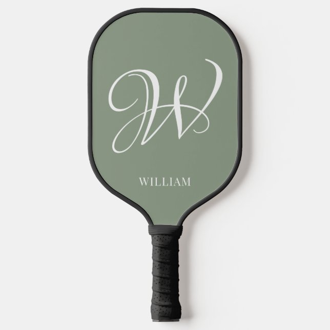 Palas De Pickleball Monograma verde de sabio personalizado inicial (Anverso)