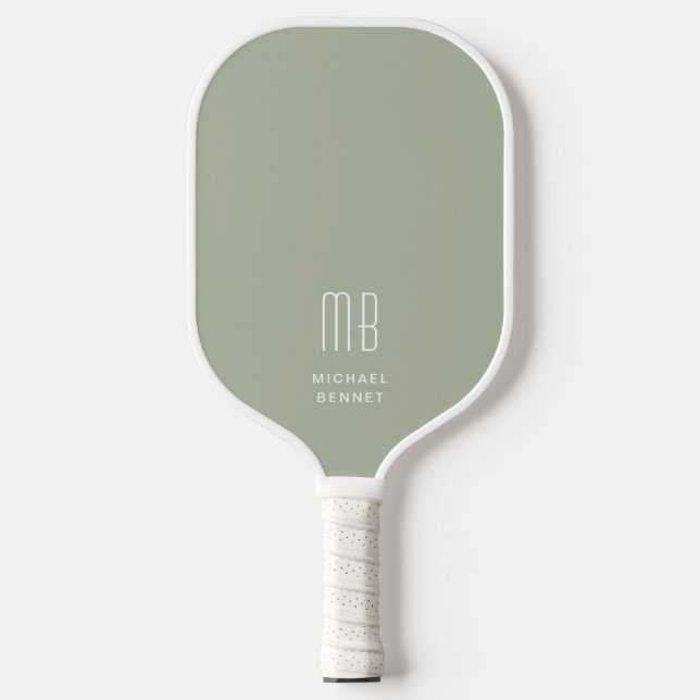 Palas De Pickleball Monograma verde sabio moderno elegante (Anverso)