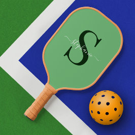 Palas De Pickleball Monograma verde simple y simple nombre inicial