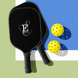 Palas De Pickleball Monograma y nombre de guión negro elegante