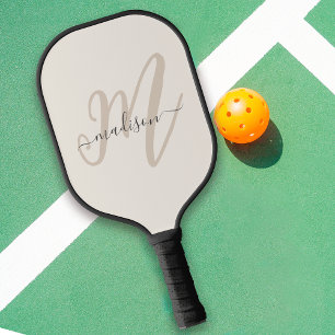 Palas De Pickleball Monograma y nombre de negrita en negrita en beige
