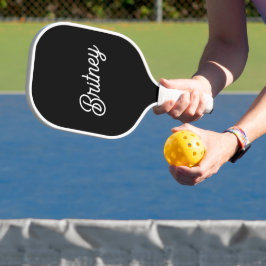 Palas De Pickleball Monograma y nombre personalizados de blanco negro 