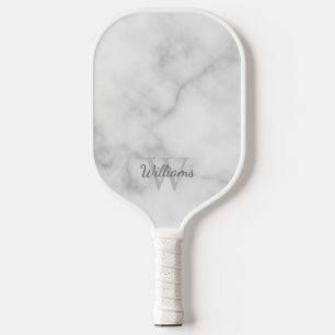 Palas De Pickleball Monograma y nombre personalizados de mármol blanco