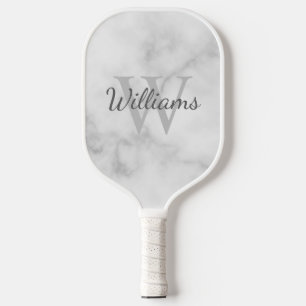 Palas De Pickleball Monograma y nombre personalizados de mármol blanco
