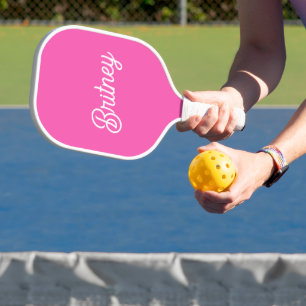Palas De Pickleball Monograma y nombre personalizados modernos de rosa