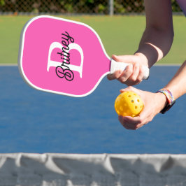 Palas De Pickleball Monograma y nombre personalizados modernos de rosa
