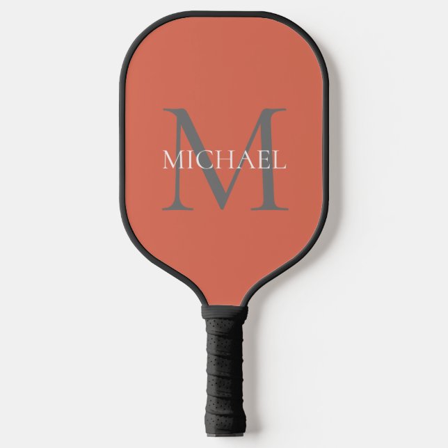 Palas De Pickleball Monograma y nombre personalizados Terracotta (Anverso)