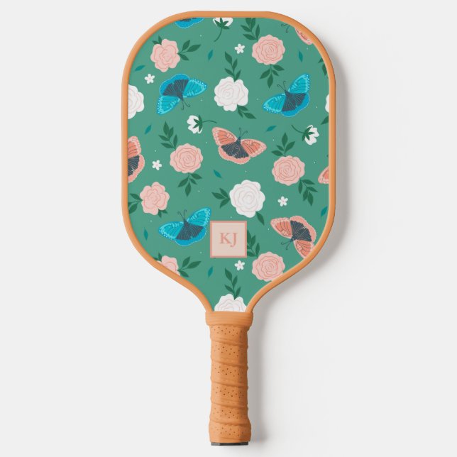 Palas De Pickleball Monogramación de mariposas y Rosas cúpulas (Anverso)