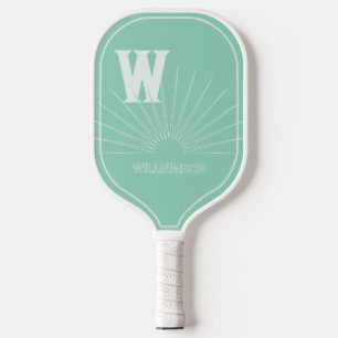 Palas De Pickleball Monogramado con Sunburst y nombre en Seafoam