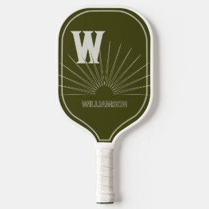 Palas De Pickleball Monogramado con Sunburst y nombre Olive green