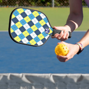 Palas De Pickleball Monogramado de arenque de frambuesa azul preppy