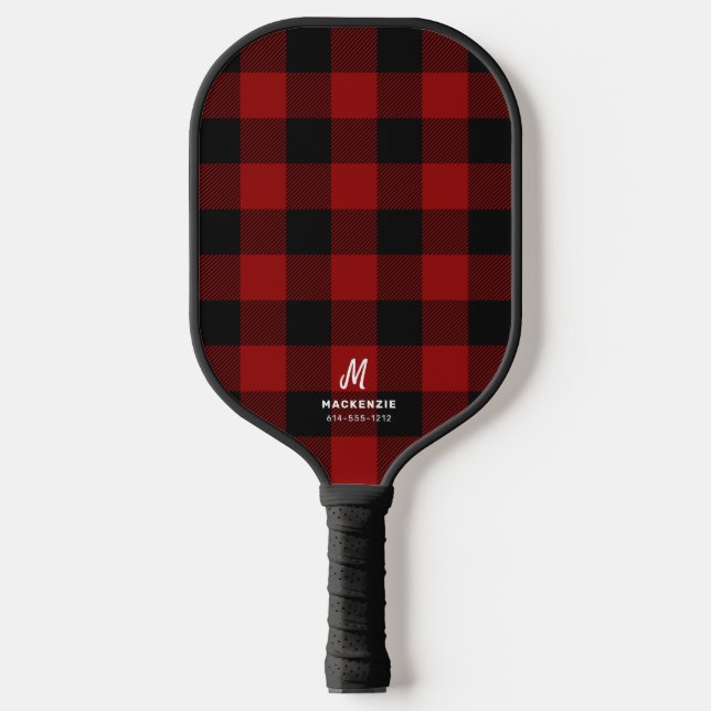 Palas De Pickleball Monogramado de búfalo negro rojo (Anverso)
