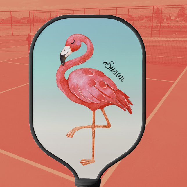Palas De Pickleball Monogramado de flamenco rosado (Pickleball paddle cute pink flamingo. Monogrammed with name.)