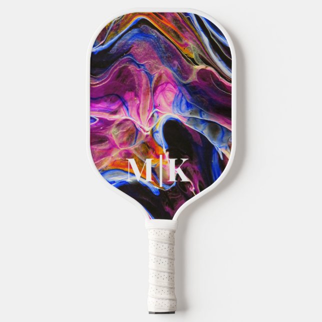 Palas De Pickleball Monogramado de Swift Rich Blue Agate Swirls Person (Anverso)