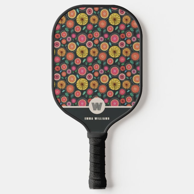Palas De Pickleball Monogramado negrita Boho Moda Floral Personalizado (Anverso)