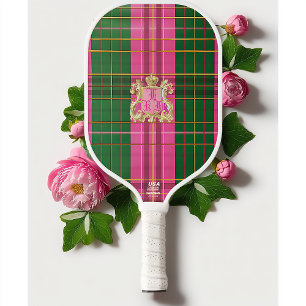 Palas De Pickleball Monogramado rosa y verde perrito