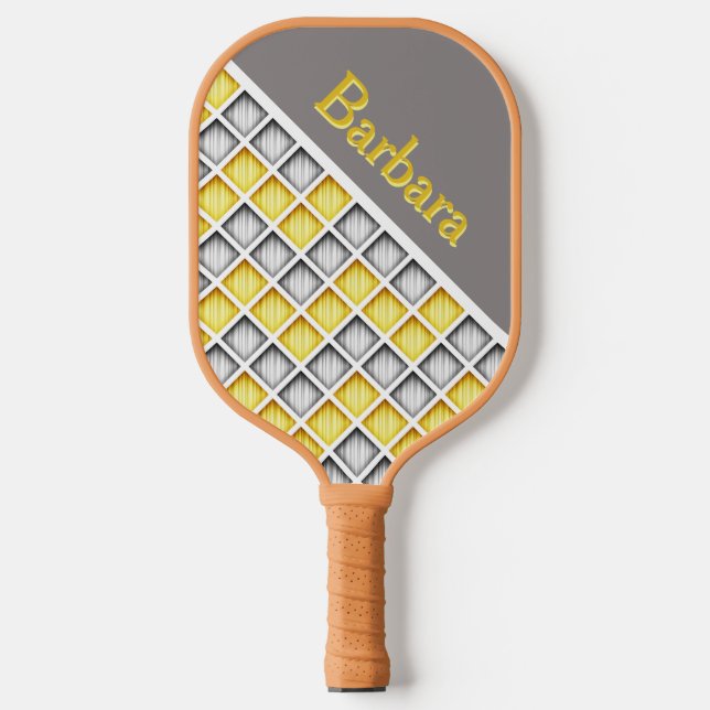 Palas De Pickleball Monogrammed Gray And Yellow Pickleball Paddle (Anverso)