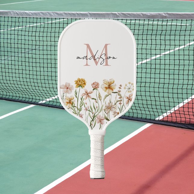 Palas De Pickleball Monogramo Acuarela Flor silvestre pradera floral (In situ)
