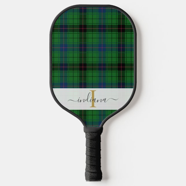 Palas De Pickleball Monogramo Nombre de guión impreso Tartán ruso (Anverso)